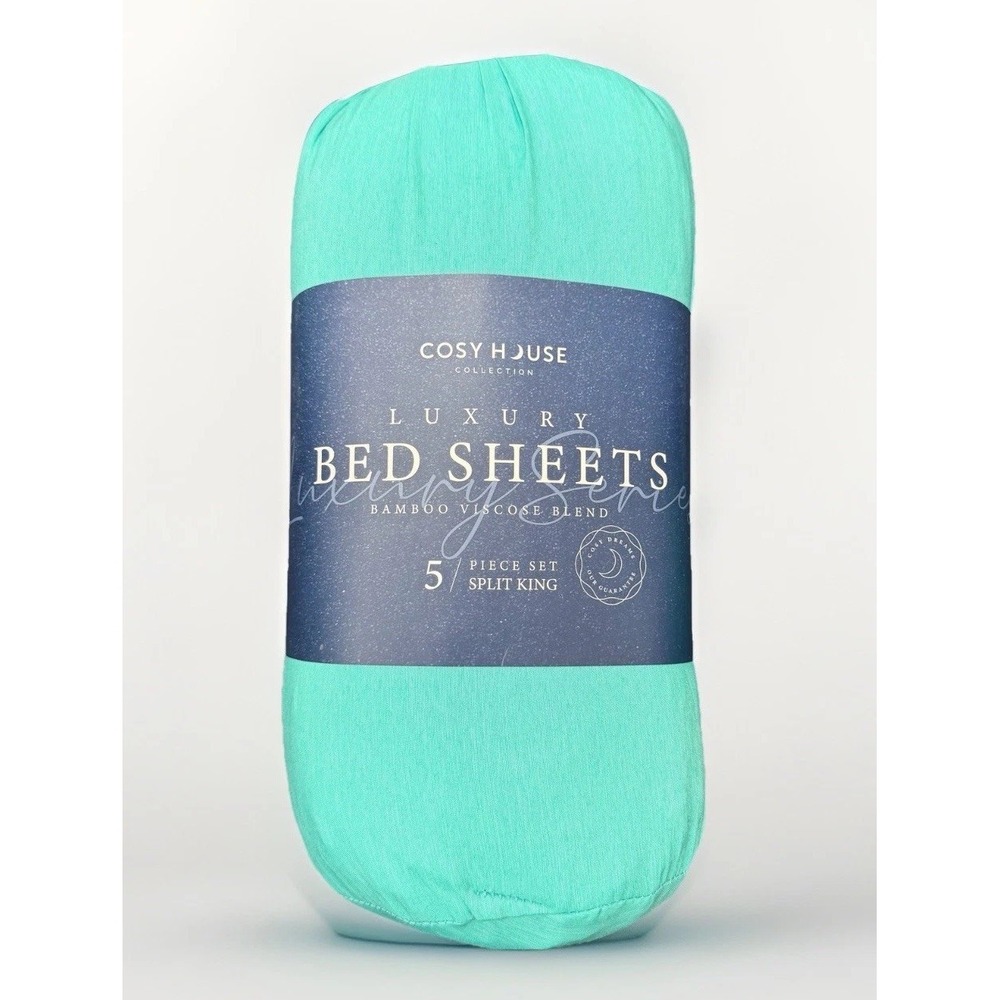 Set Of 5 Cosy House Luxury Bamboo Split King Cooling Hypoallergenic -TURQUOISE